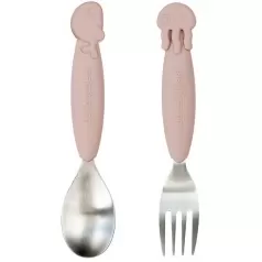 set posate anti-scivolo yummyplus - rosa cipria - acciaio inossidabile