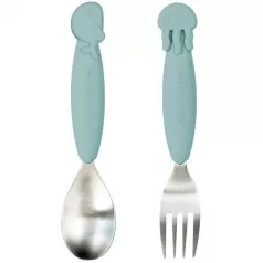 set posate anti-scivolo yummyplus - blu - acciaio inossidabile
