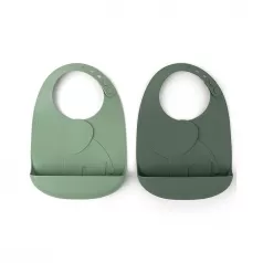 set 2 bavaglini impermeabili con tasca elphee -verde -100% silicone alimentare
