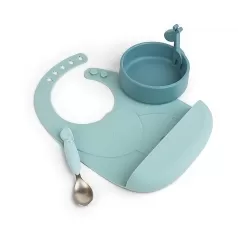 set pappa first meal in silicone alimentare - deer friends - blu