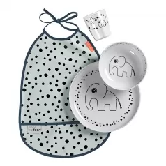 set pappa baby happy dots, celeste - 3 pezzi + bavaglino impermeabile!