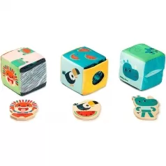 jungle - set di cubi in stoffa con personaggi in legno