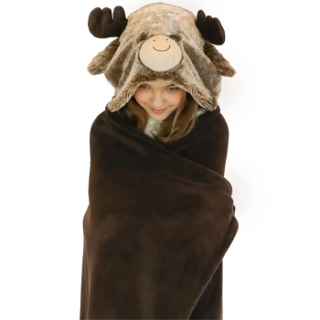 coperta con cappuccio peluche e scaldamani 130x100cm  - renna