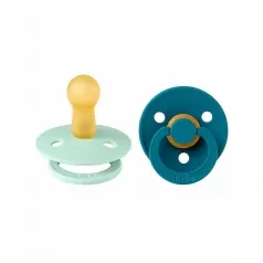set di 2 ciucci colour - menta nordica e blu lago - tettarella in gomma naturale - made in denmark - con mascherina rotonda e leggera - senza bpa, pvc e ftalati 0-6 mesi