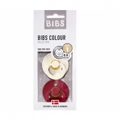 set di 2 ciucci colour - avorio & rosso rubino - tettarella in gomma naturale - made in denmark - con mascherina rotonda e leggera - senza bpa, pvc e ftalati 0-6 mesi