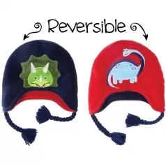 cappello reversibile bambino in pile dinosauro 6 mesi - 3 anni