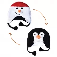 cappello invernale reversibile in pile - pupazzo di neve/pinguino - anti-uv spf 50+ 3-8 anni