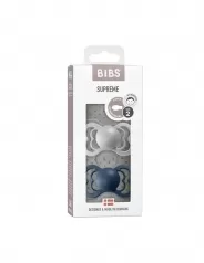 set di 2 ciucci supreme - grigio chiaro & blu acciaio - silicone - made in denmark - con mascherina rotonda e leggera 0-6 mesi