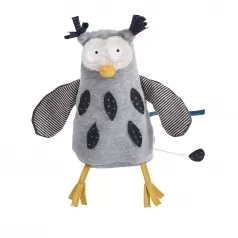 gufo hibou di stoffa carillon musicale 18 cm - les mustaches