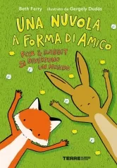 una nuvola a forma di amico. fox e rabbit si divertono un mondo