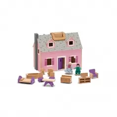 casa delle bambole in legno trasportabile fold & go - personaggi inclusi!