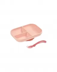 set pappa da apprendimento in silicone - piatto triscomparto + cucchiaio da 2 anni - rosa