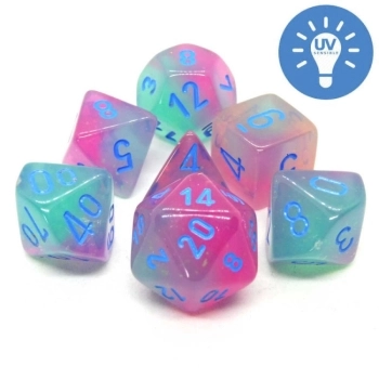 gemini azzurro+rosa/blu luminary - set di 7 dadi poliedrici