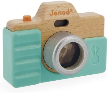 macchina fotografica in legno con cover silicone - luci e suoni