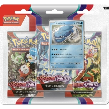 pokemon gcc - scarlatto e violetto - dondozo - blister 3 buste, 1 carta promo e 1 moneta