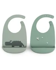 set 2 bavagli impermeabili - croco - verde - silicone alimentare - con tasca