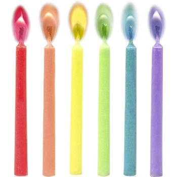candeline con fiamma colorata - 12 candele in 6 colori