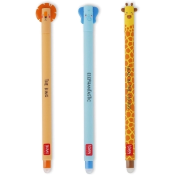 set di 3 penne gel cancellabili wild savannah