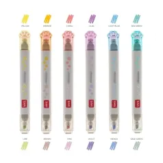 set di 6 evidenziatori pastello doppia punta - meow - inchiostro base acqua