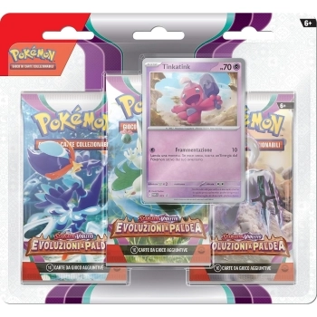 pokemon gcc - pokemon scarlatto e violetto evoluzioni a paldea - tinkatink - blister 3 bustine + 1 card (ita)