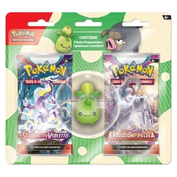 pokemon gcc - pokemon scarlatto e violetto evoluzioni a paldea - smoliv - blister 2 bustine + 1 mini action figure in gomma (ita)