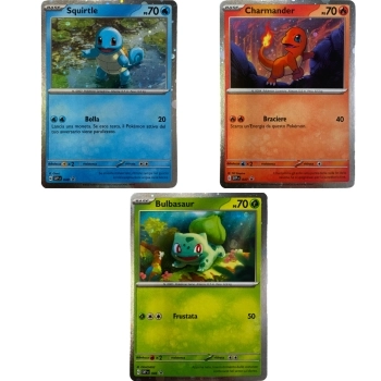 pokemon gcc - scarlatto e violetto 151 - 3 carte promo bulbasaur, squirtle e charmander (ita)