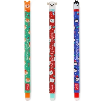 set di 3 penne gel cancellabili - erasable pen - xmas friends