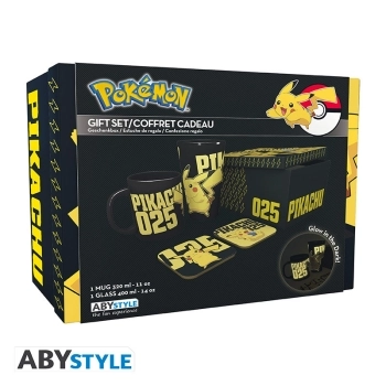 pokemon - confezione bicchiere xxl + tazza + 2 sottobicchieri che si illuminano al buio