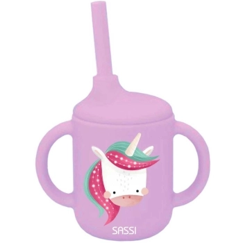 tazza da apprendimento in silicone con cannuccia - unicorno