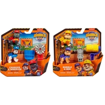 paw patrol rubble and crew - set 2 personaggi con accessori - modello assortito
