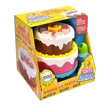 torta allegra spara bolle luci e musica