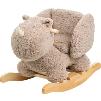 dondolo rinoceronte taupe in legno e peluche - 60x30x45cm