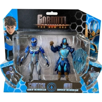 gormiti the new era - set 2 personaggi - carter, scion del clan dell'acqua e aqu, gormita del clan dell'acqua - personaggi 15cm