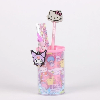 set di portapenne + penna + matita + righello - hello kitty