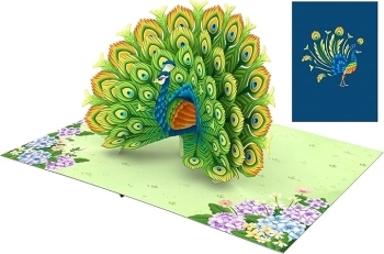 biglietto di auguri - pavone - kirigami