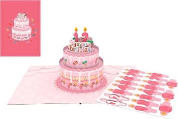 biglietto di auguri - torta rosa - kirigami