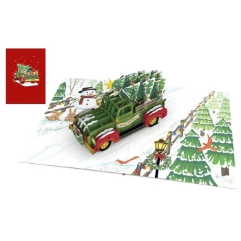 biglietto di auguri - camioncino con albero di natale - kirigami