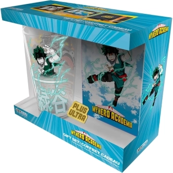 my hero academia - gift set - large glass + pin + notebook heroes