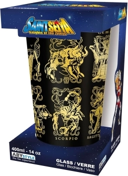 saint seiya - bicchiere di vetro 400ml - armature d'oro