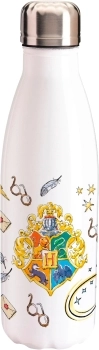 harry potter - borraccia in acciaio 500ml - simboli di hogwarts bianca