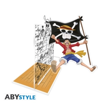 one piece - fermalibri in acrilico® - luffy con la sua bandiera