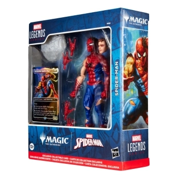 marvel legends series x magic: the gathering - battle damaged spider-man 15cm + 1 magic foil card
