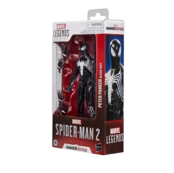 marvel legends series - gamerverse - spider-man 2 - peter parker in tuta nera - action figure 15cm