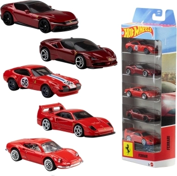 hot wheels - confezione 5 veicoli ferrari