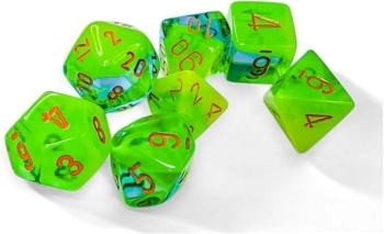 gemini plasma green/teal/orange - set di 7 dadi poliedrici