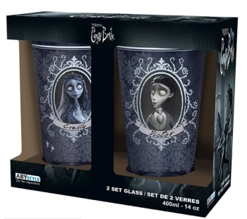 corpse bride - victor & emily - set 2 premium large glass
