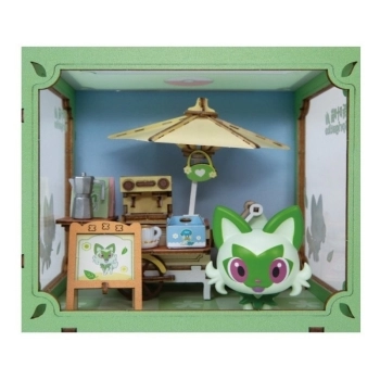 pokemon - coffee cart sprigatito - miniatura in legno da costruire